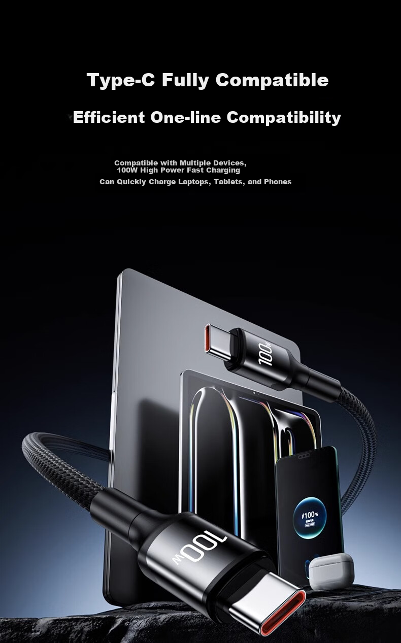 Nengshi Type-C Data Cable, Apple 15/16 Two-In Charging Cable, PD100W Fast Charging, Suitable for Huawei, Xiaomi, OPPO Laptops, Carplay, One-To 1.2 Meters, Black 11