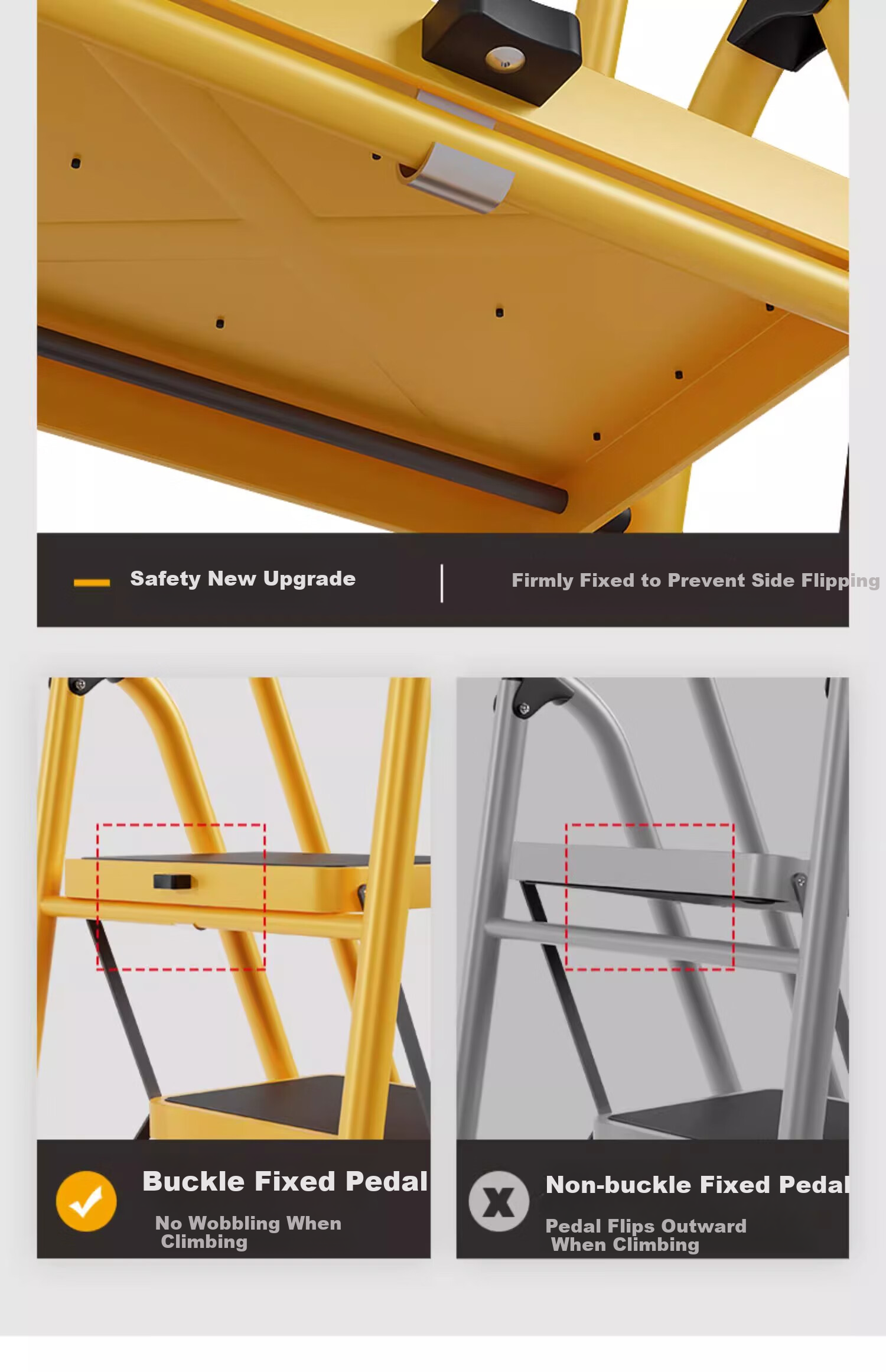 Cenggao Household Folding Ladder with Handrail, Indoor Step Ladder, Lemon Yellow Tool Tray, 5 Steps, 26*38 Tread Ladder 21