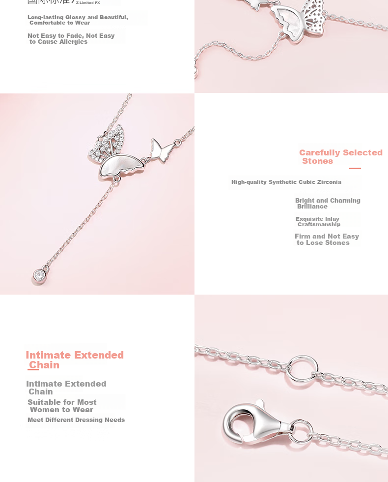 Fanci Light And Shadow Butterfly Necklace for Women, Silver Bracelet, Luxurious High-End Birthday Gift for Girls, Necklace + Bracelet Set 8
