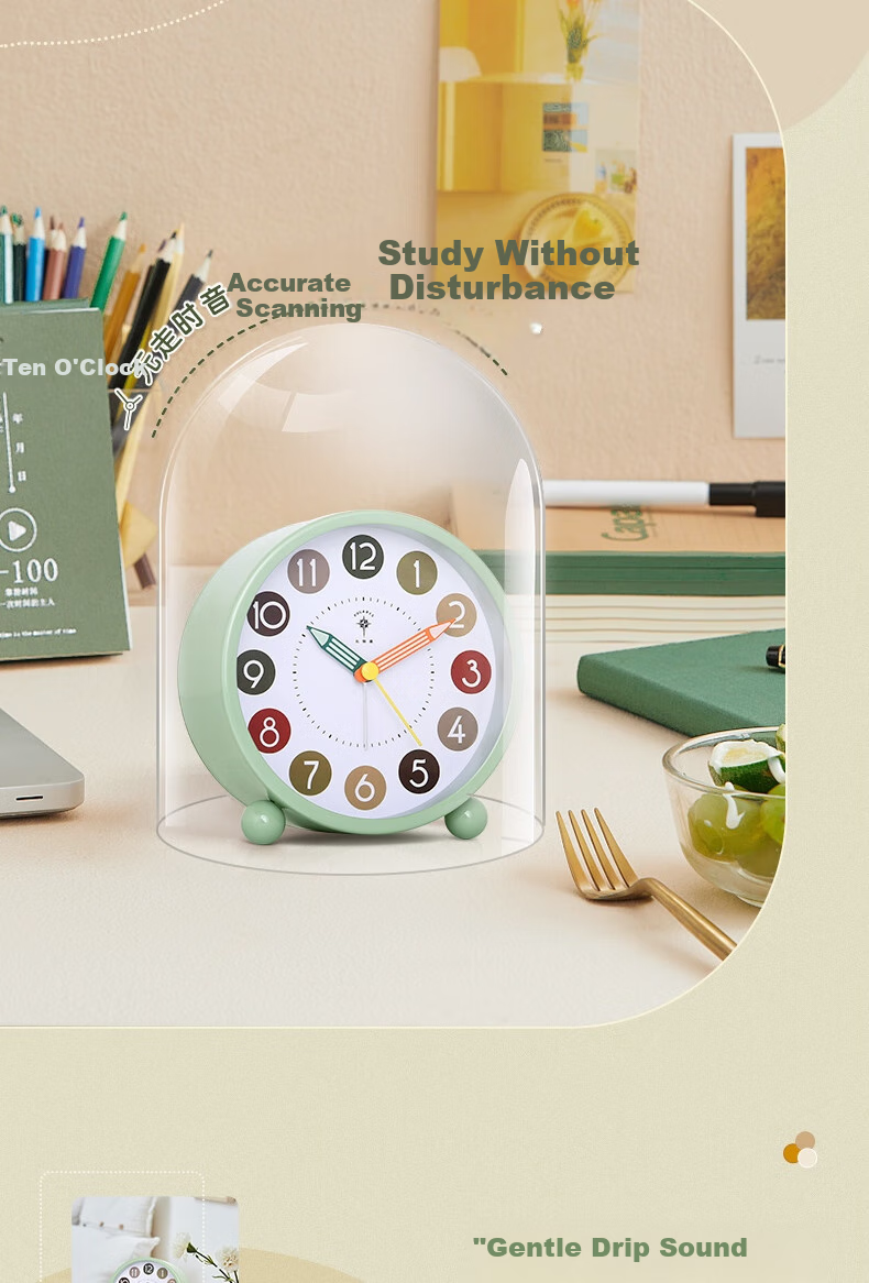 POLARIS Alarm Clock, Cartoon Night Light for Children, Student Bedside Clock, Mechanical Bell, Lazy Alarm Clock, Mung Bean Gray 7