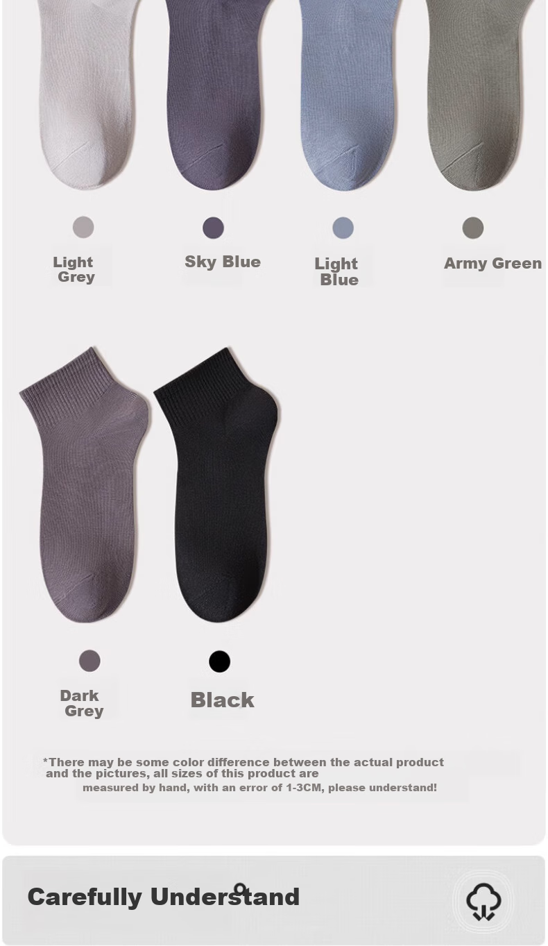 Mianmanman Men's Socks, Xinjiang Cotton 10A Antibacterial Deodorant Low-Cut Short Tube Socks, Thin Summer Style, Trendy Solid Color, 10 Pairs Per Pack 11