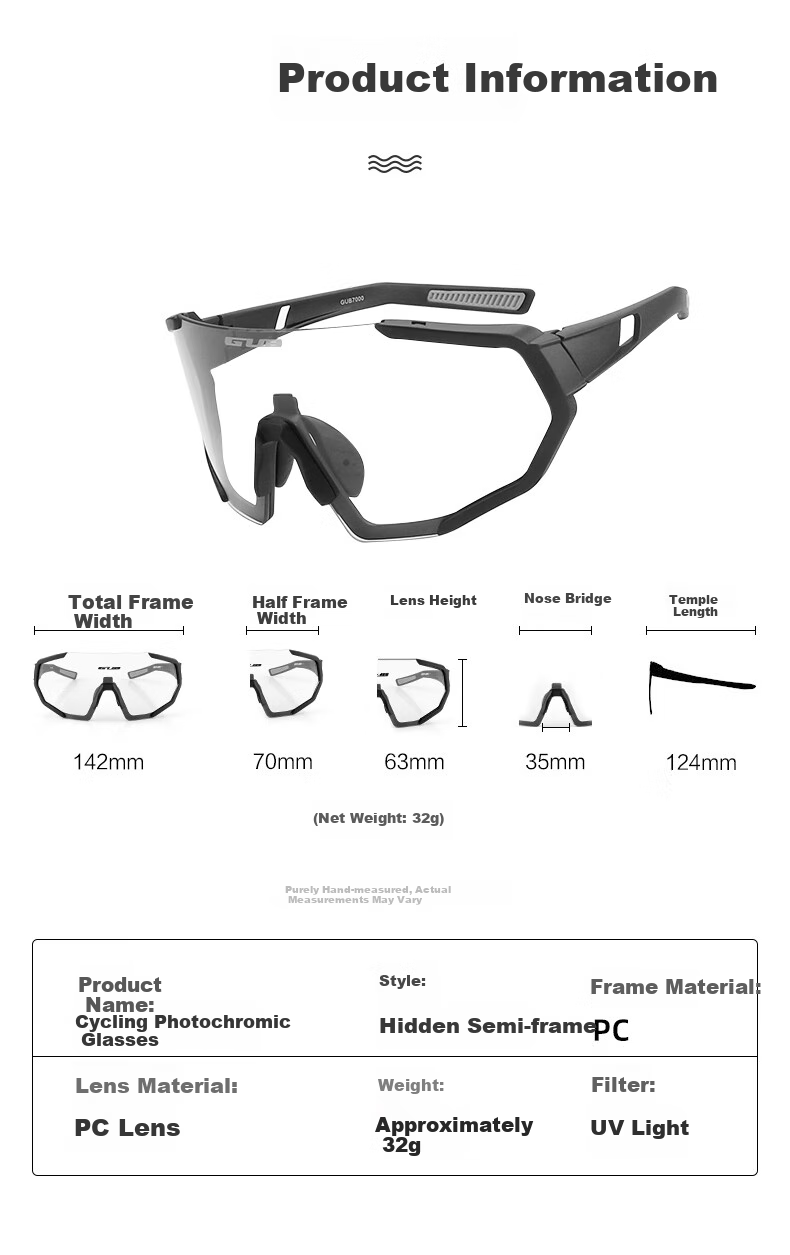 GUB 7000 Cycling Glasses, Photochromic Day And Night Use, for Men And Women, Outdoor Sports Protective Eyewear, Road Bike, Myopia, Windproof And Sand-Proof 9