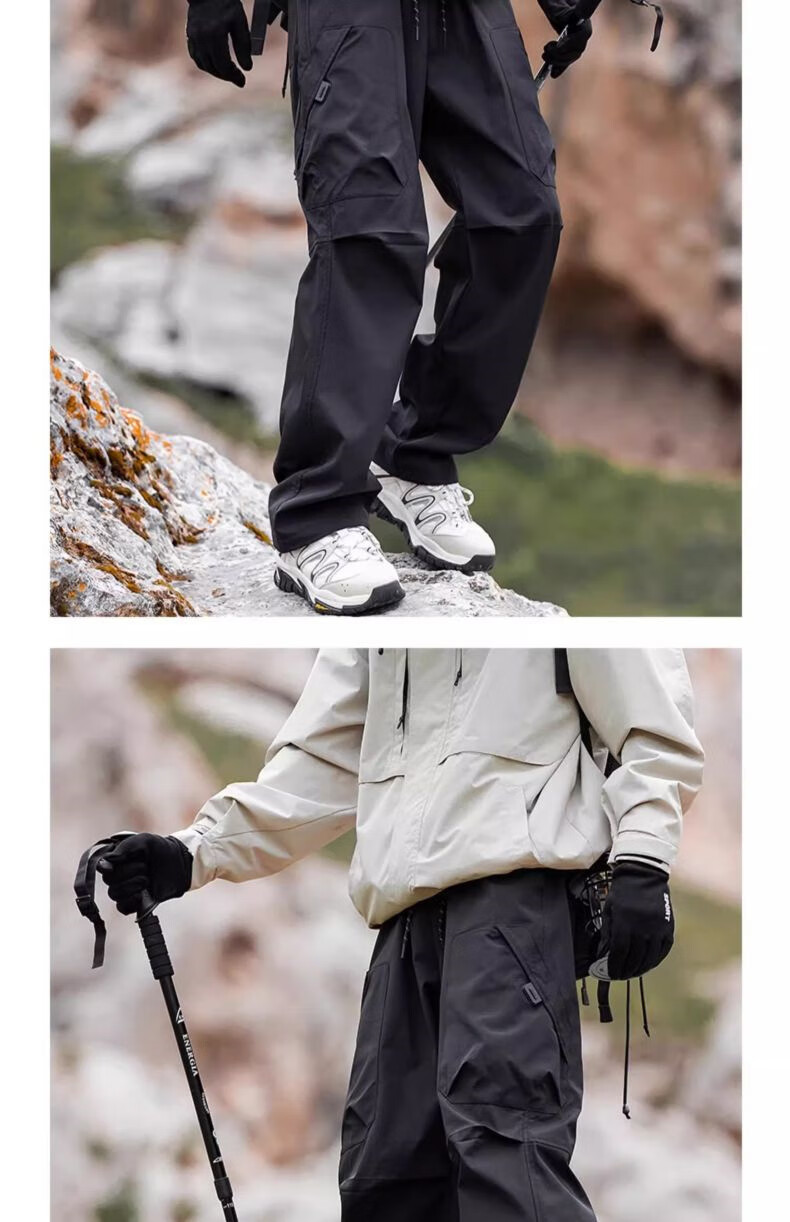 JEEP SPIRIT Men's Casual Pants Autumn Winter Hiking Three-Proof Tactical Cargo Pants Obsidian Black [Composite Fabric] XL 26