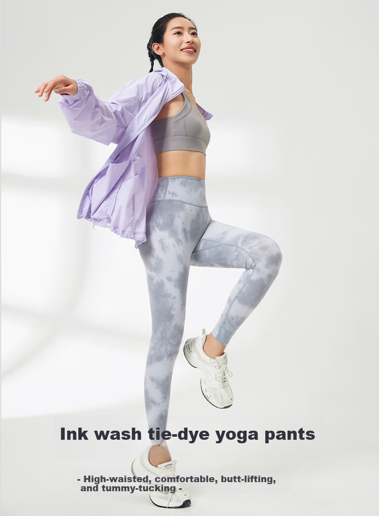 I'd National Style Tie-Dye Printed Yoga Pants for Women, Nude Feel Slim High-Waisted Butt-Lifting Running Fitness Yoga Pilates Leggings 1