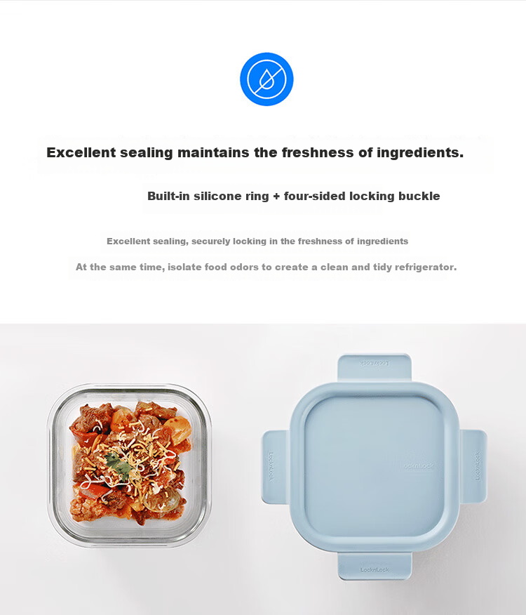 LOCK&LOCK , Glass Food Storage Container, Microwave-Safe Lunch Box, Sealed Meal Container, Bento Box, Refrigerator Organizer, 750ML, Mint Gree 6
