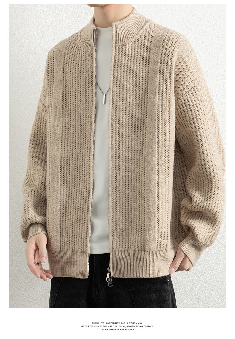 ROMON Men's Cardigan Knit Sweater Spring Autumn Trendy Casual Warm Drop Shoulder Stand Collar Jacket 7029 Dark Black 3X 10