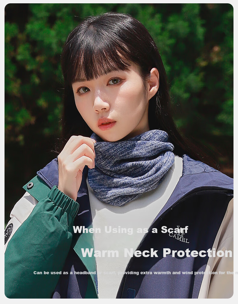 CAMEL Outdoor Hiking Travel Warm Neck Gaiter Cycling Sports Knitted Hat Neck Warmer A1W3XOA103 White Blue Gray Interstrip 10