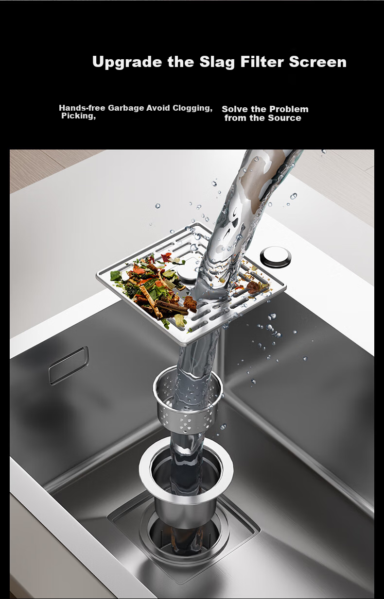 Yuhongfeiyu Large Single Sink, Kitchen Handmade 304 Stainless Steel Multifunctional Textured Vegetable Washing Basin, Integrated Basi 11