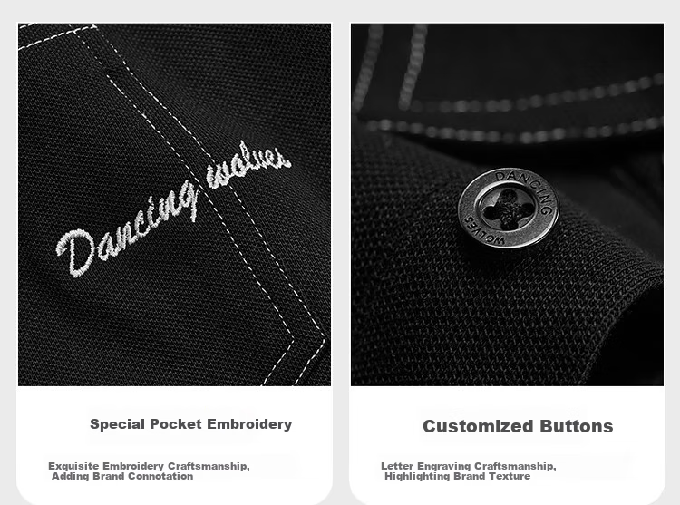 DANCING WOLVES [Fleece-Lined for Warmth] Autumn And Winter Fashionable Stitched Design Men's Long-Sleeve POLO Shirt, 001 Black, Size 175 7