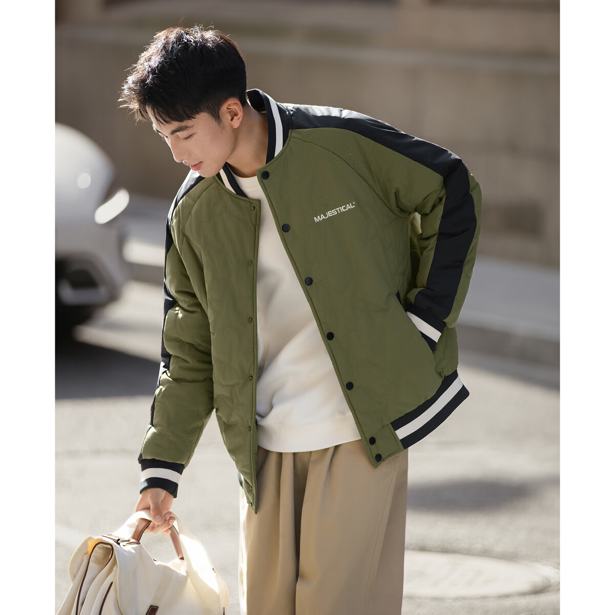 TonLion 2025 Winter Men's Baseball Collar Left Chest Text Cotton Jacket
