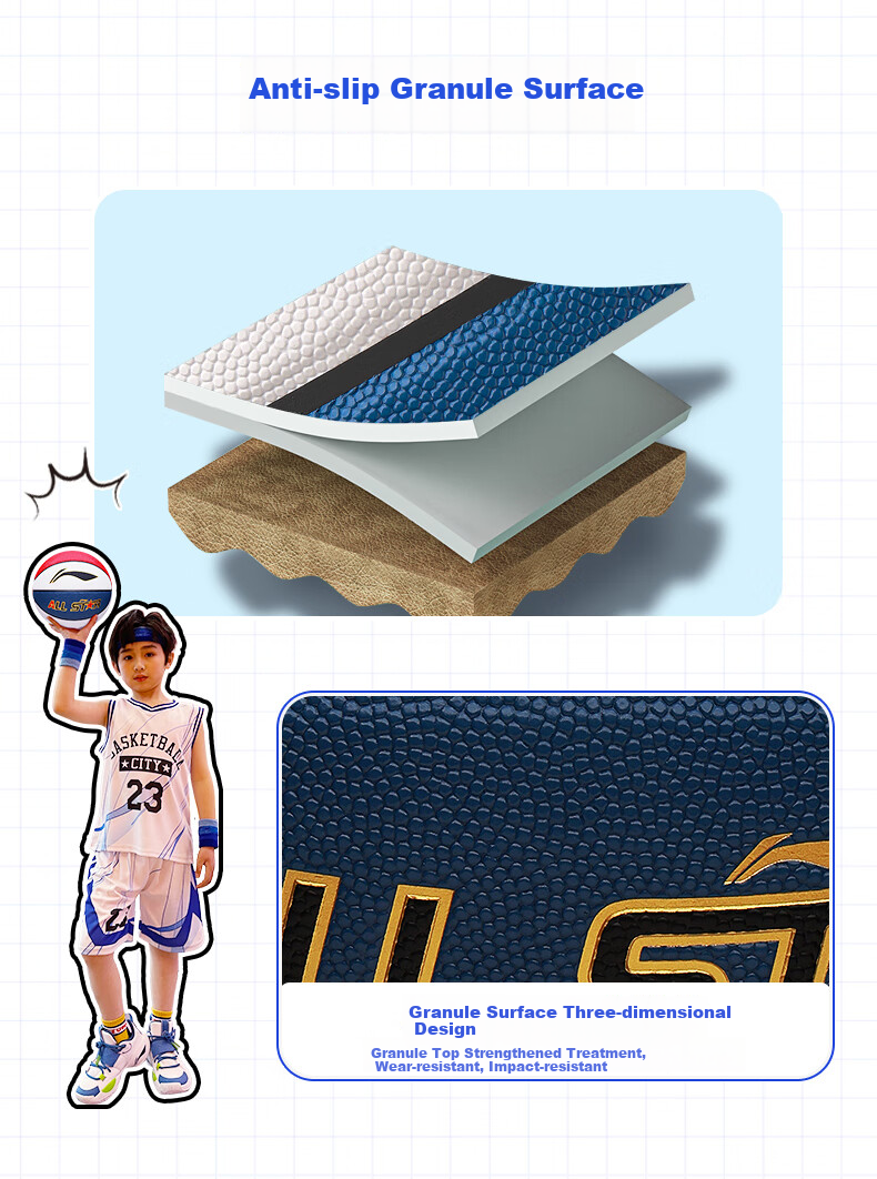 Li-Ning Basketball Size 5 for Children, Kindergarten, Elementary School Students, Indoor And Outdoor Use on Cement Courts, Youth Non-Slip Wear-Resistant PU Basketball, Blue Color 4