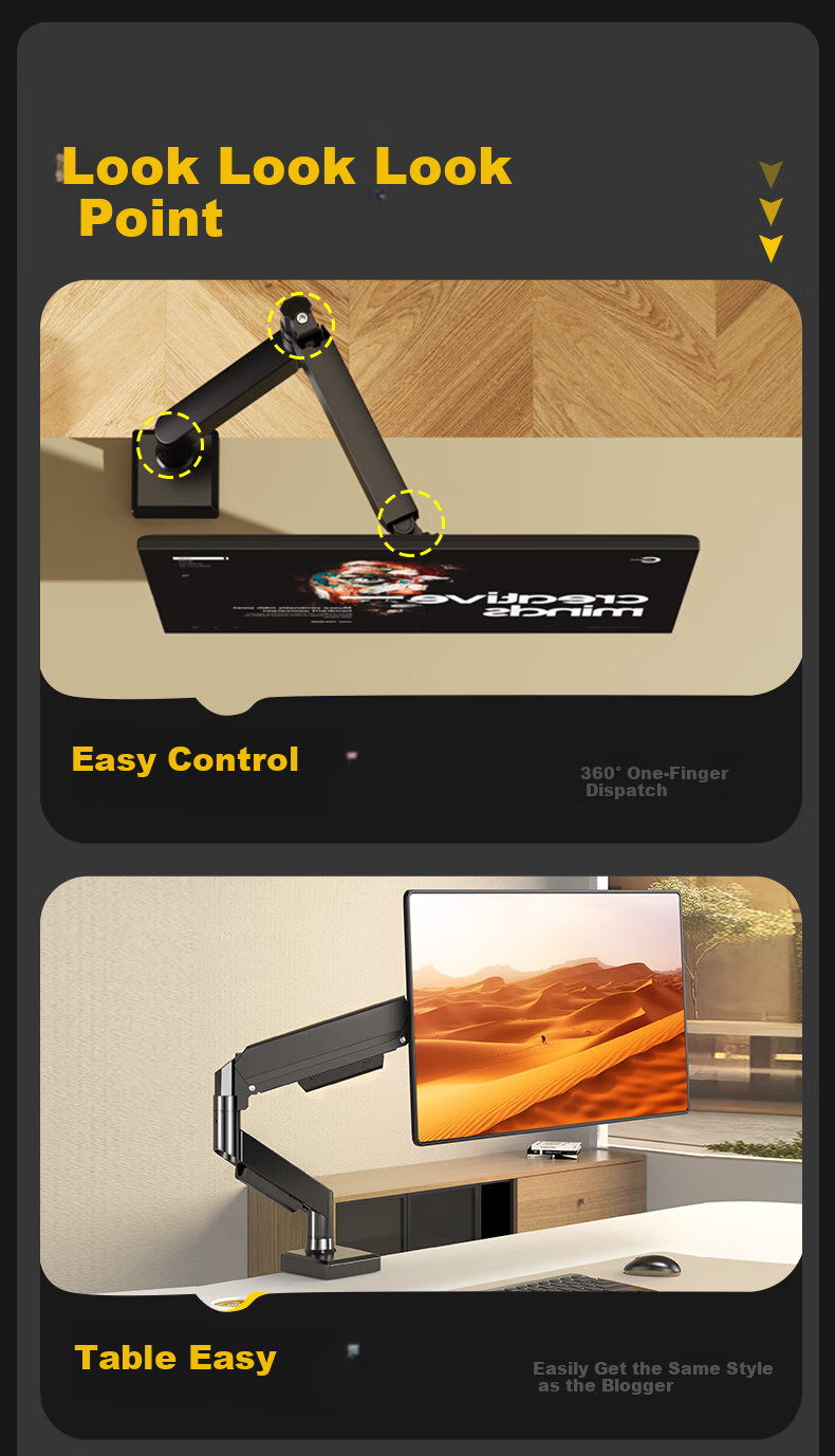Geer Mechanical Arm Monitor Stand, Desktop Clamp-On No-Drill Computer Screen Support Arm, VESA Monitor Lifting And Heightening Bracket Base, 17-32 Inches 3