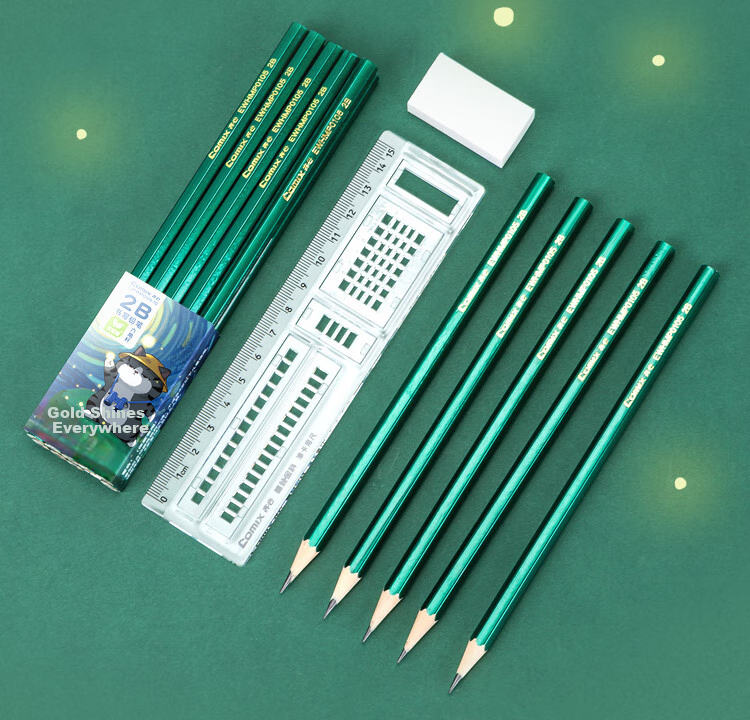COMIX Wuhuangrensheng Is Wilderness 2B Pencils 10 Pieces, Classic Green Wooden Hexagonal Pencils, Student Exam Marking Cards Writing Art Wooden Pencils, EWHMP0105 7