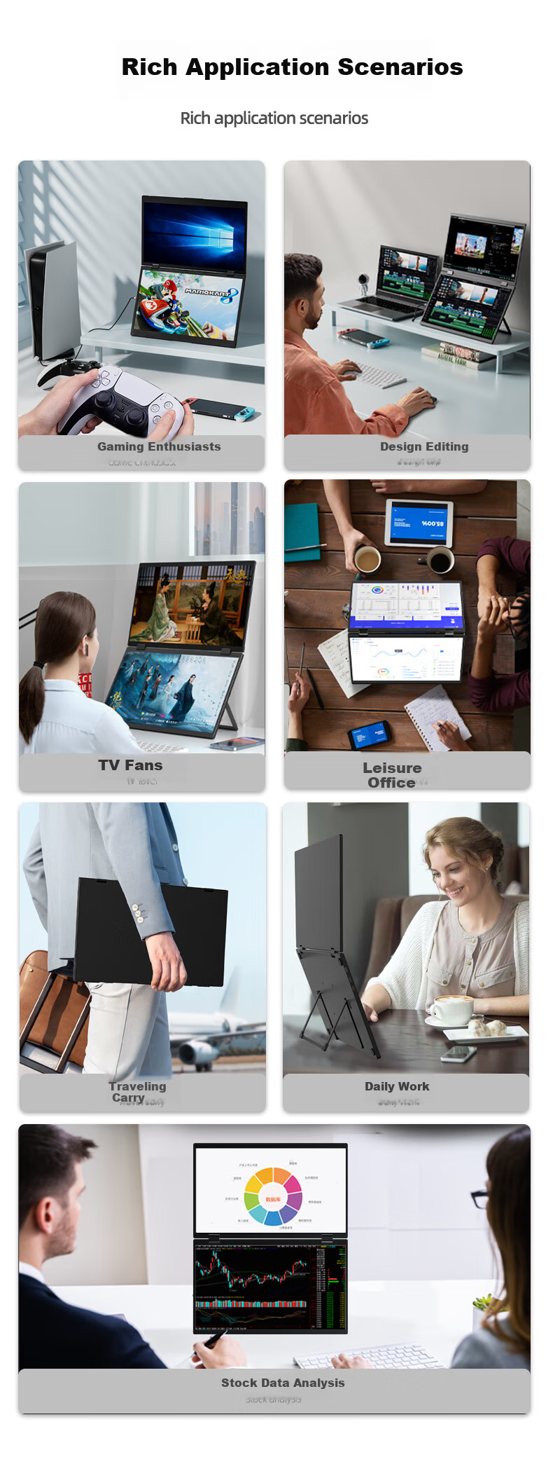 Eimio 15.6-Inch Foldable Dual-Screen Portable Display, Extendable Three-Screen Laptop Touch Secondary Screen for Office, Stock Trading And Gaming, Large Display E10T 3