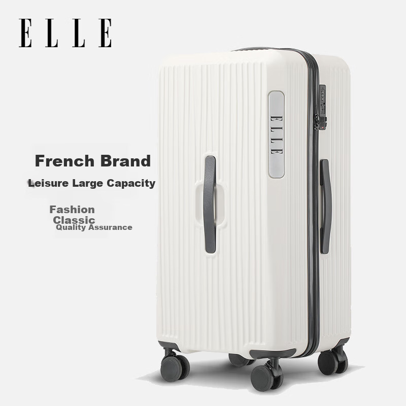 ELLE Large Deep Compartment Suitcase for Women, Travel Luggage with Wheels, High Capacity, Wear-Resistant, TSA Lock, 28-Inch White