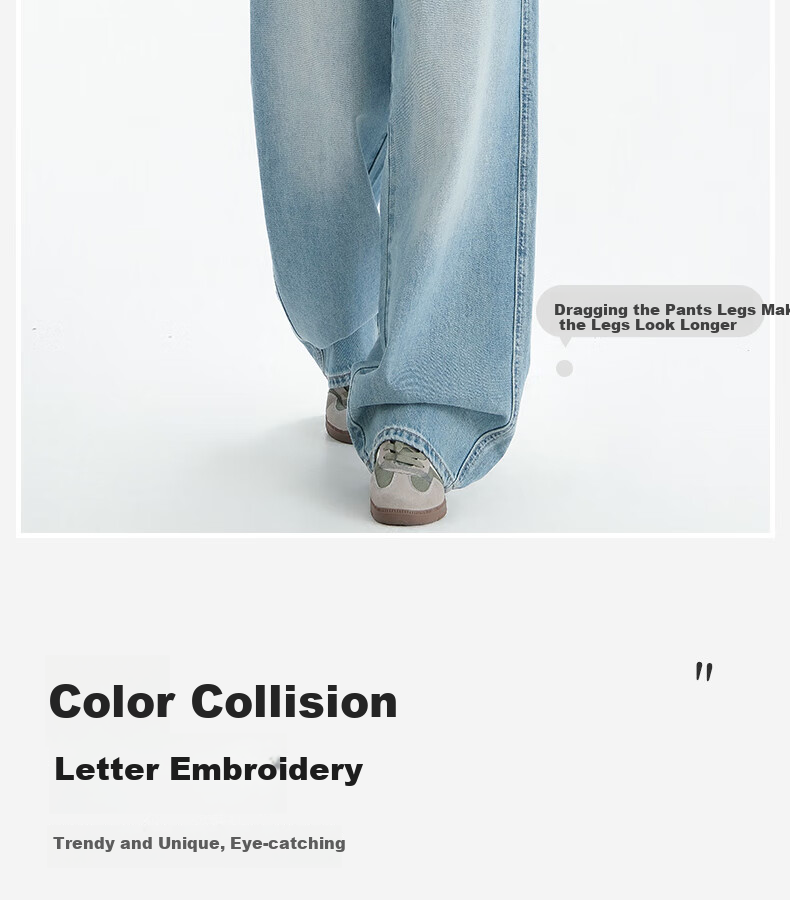 LangSha Embroidered Wide-Leg Jeans for Women, Spring 2025 Thin Vintage Style with Large Pockets, High-Waisted Washed Straight-Leg Jeans 6