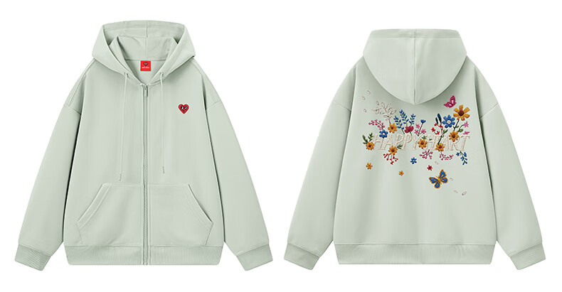 Charles Peach Heart New Autumn Love Embroidery Print Couple Jacket American Style Hooded Versatile Cardigan Sweatshirt Black S 12