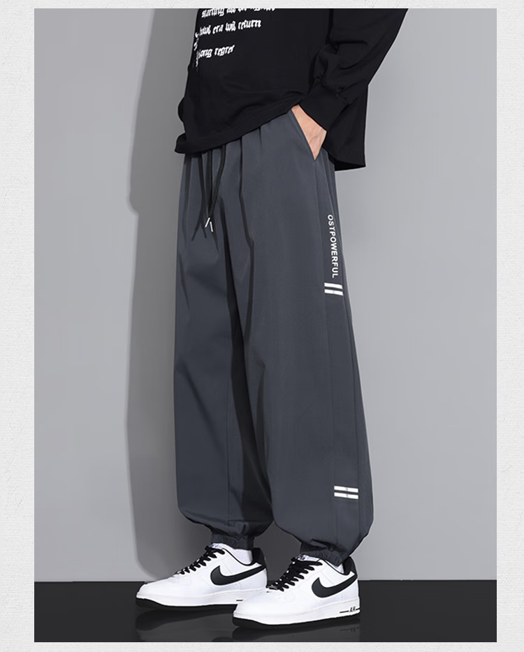 Dingfengbaoluo American-Style Casual Joggers for Men, Summer Loose Fit Retro Oversized Sports Trendy Versatile Long Pants QF93 Gray XL 9