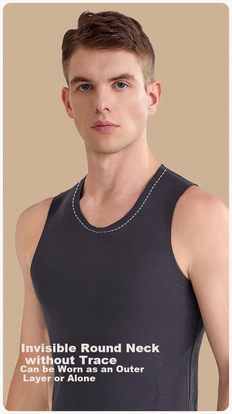 LangSha Thermal Undershirt for Men, Wool And Silk Patch Fleece, Slim Fit Seamless Sleeveless Undershirt, Base Layer, 2-Pack 12