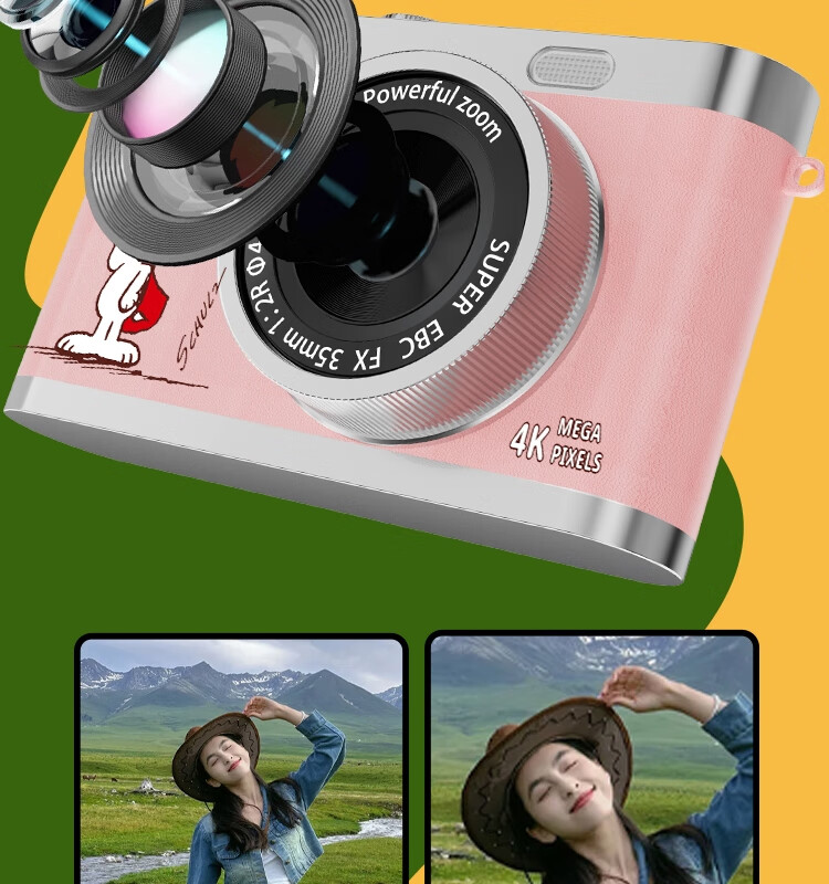 Black Cat Diary Snoopy SN17 Collaboration Digital Camera CCD Student Retro Campus Mini Camera Vlog Entry-Level Cute Kids Card Camera Portable Instant Gift Pink 5