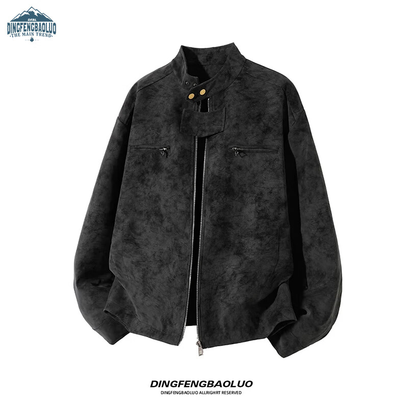 Dingfengbaoluo American Vintage Leather Jacket Men Autumn High-End Short Padded Shoulder Pilot Jacket XC38 Black XL