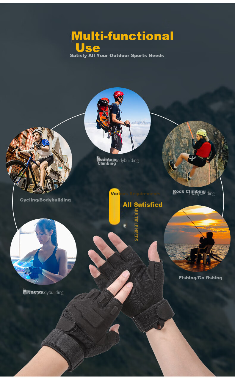 Cavalry Sports Gloves, Fingerless Tactical Training Military Enthusiast Outdoor Short Finger Gloves, Fitness Aerobic Bicycle Gloves, Non-Slip Wear-Resistant Cycling Equipment, Black 2