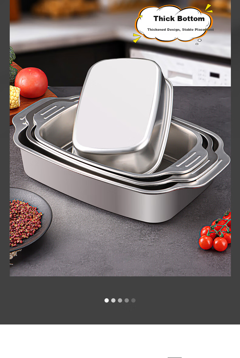 BJ Stainless Steel Square Plate, Deep Square Plate, Dining Plate, Steaming And Baking Fish Pan, Grilled Fish Plate, Snack Plate, Barbecue Plate, 40cm Large Size 13