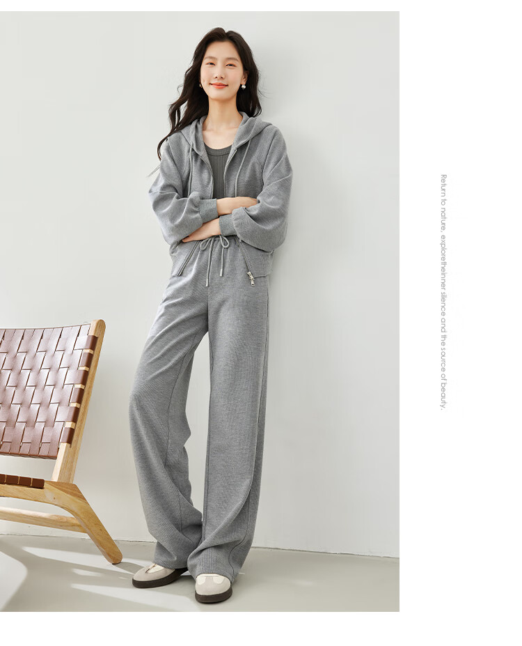 Fansiman Casual Hooded Sweatshirt Set for Women Autumn New Short Top and Long Pants Two-Piece Set Apricot M 8