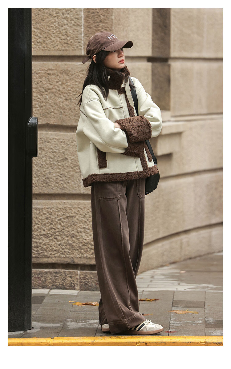 Demana Motorcycle Style Faux Shearling Winter PU Leather Patchwork Personalized Coffee Green Jacket Women Light Pea Green S 2