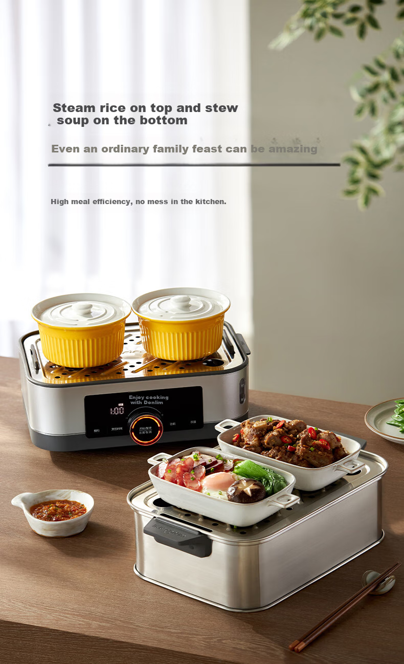 Donlim Electric Steamer Multi-Functional Steaming Pot Stewing And Cooking All-In Electric Steamer Double-Layer Stainless Steel Timer Keep-Warm Home Large Capacity Steamer Suitable for Babies Automatic No-Fire DL-1005A 23