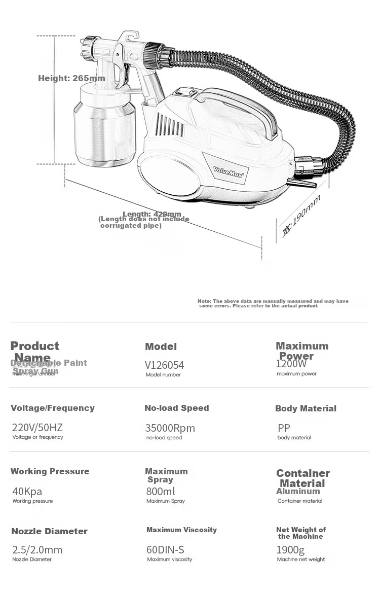 ValueMax Electric Spray Gun, Paint Sprayer for Latex Paint, Painting Tool, 1200W Detachable Spray Gun with High Atomizatio 12