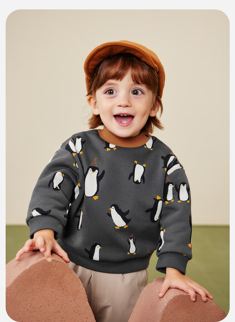 Minibala Kids Boys Girls Baby Fleece-Lined Soft Skin-Friendly Long Sleeve Sweatshirt Autumn Winter 2025 1