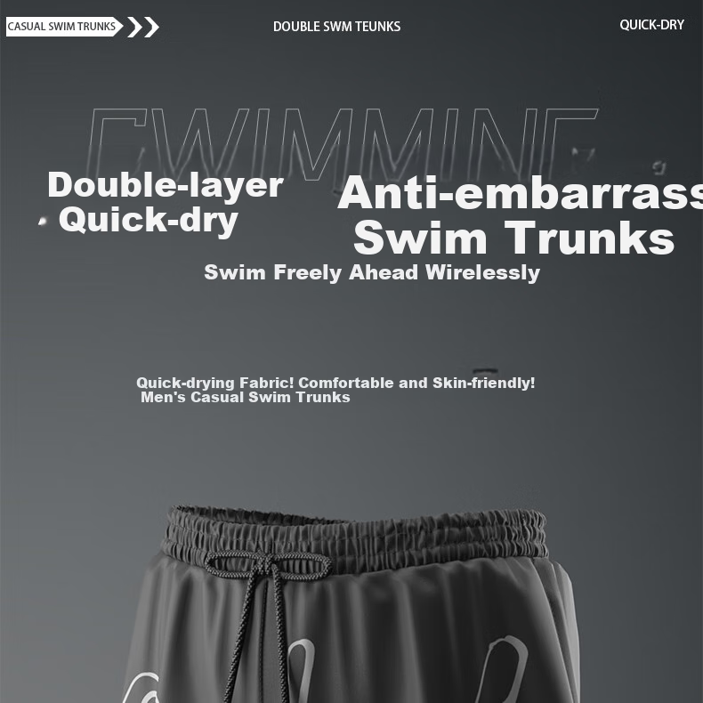 Li-Ning Swimming Trunks for Men, Anti-Embarrassment Swim Shorts, Square Leg, Double-Layered Comfortable High-Elasticity Water And Land Dual-Use Beach Shorts, 332 Black-Gray, Size L 1