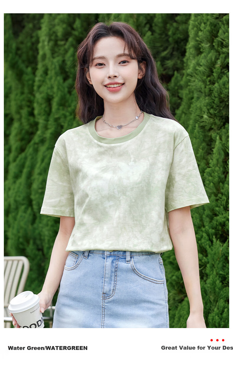 Baleno 100% Pure Cotton Dopamine Tie-Dye Short-Sleeve T-Shirt for Women, Summer 2026 New Round Neck Loose Half-Sleeve Women's Clothing 14