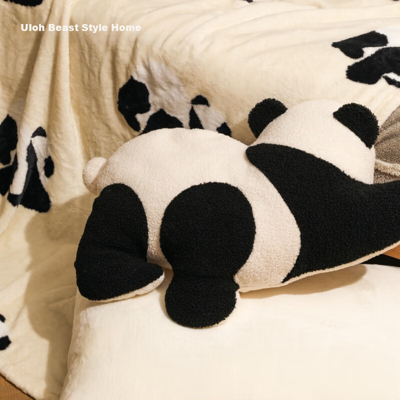 TBH (TBH) Panda Puff Two-In Hugging Pillow Blanket Flannel Warm Throw Pillow Car Home Travel Fleece Blanket Cushio