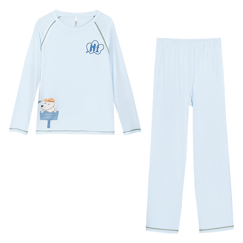 Hodohome Boys' 7A Antibacterial Cotton Long Sleeve Pajamas Pullover Cartoon Print Set 505 120