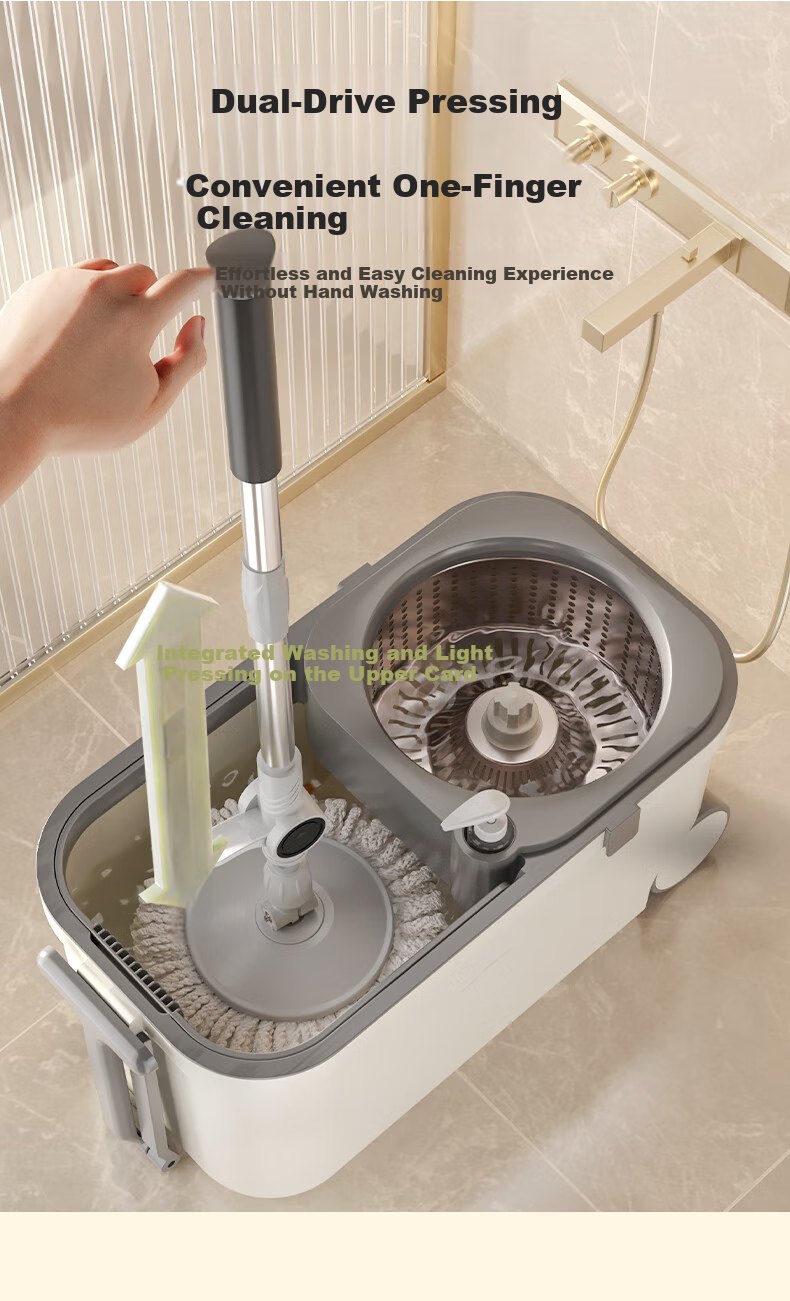 Happy Mom Rotating Mop with 2 Heads, Household All-In No Hand Washing Required, 2025 New Lazy Person's Tool Mop with Bucket And Wheels 2
