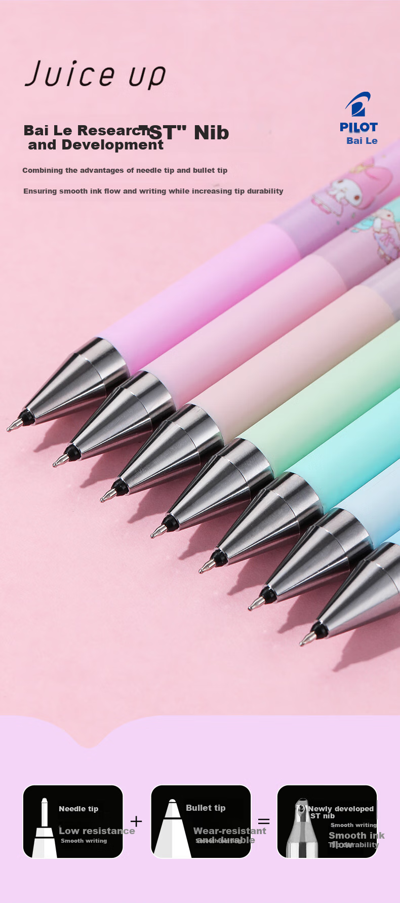 PILOT JUICE UP 0.5mm Black Gel Pen Sanrio Kuromi Collaboration Pen Case Set Black Barrel 4