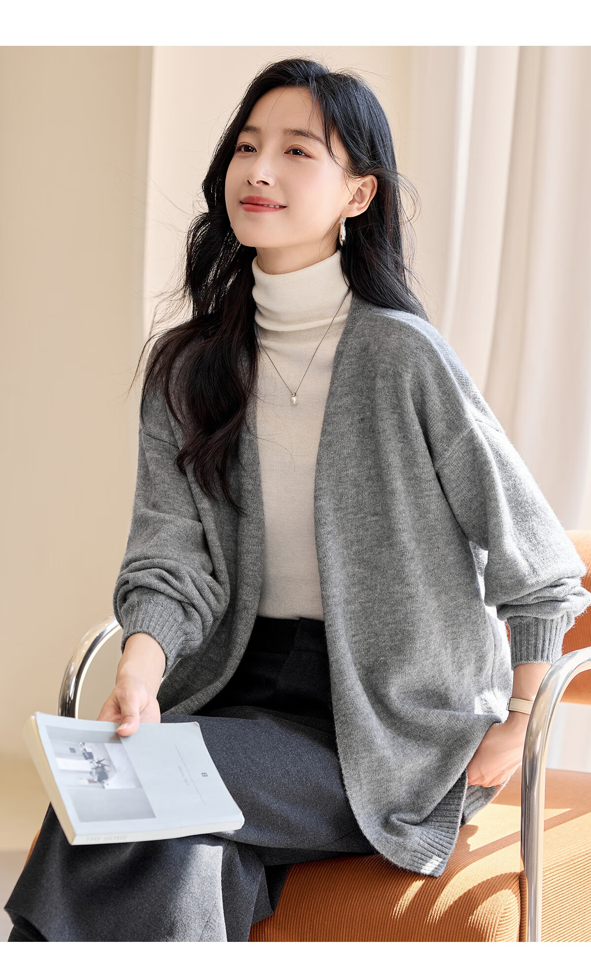 Chushen Autumn Winter Women's Knitted Cardigan Fashion V-Neck Classic Solid Color Versatile Knit Sweater S54Z068 7