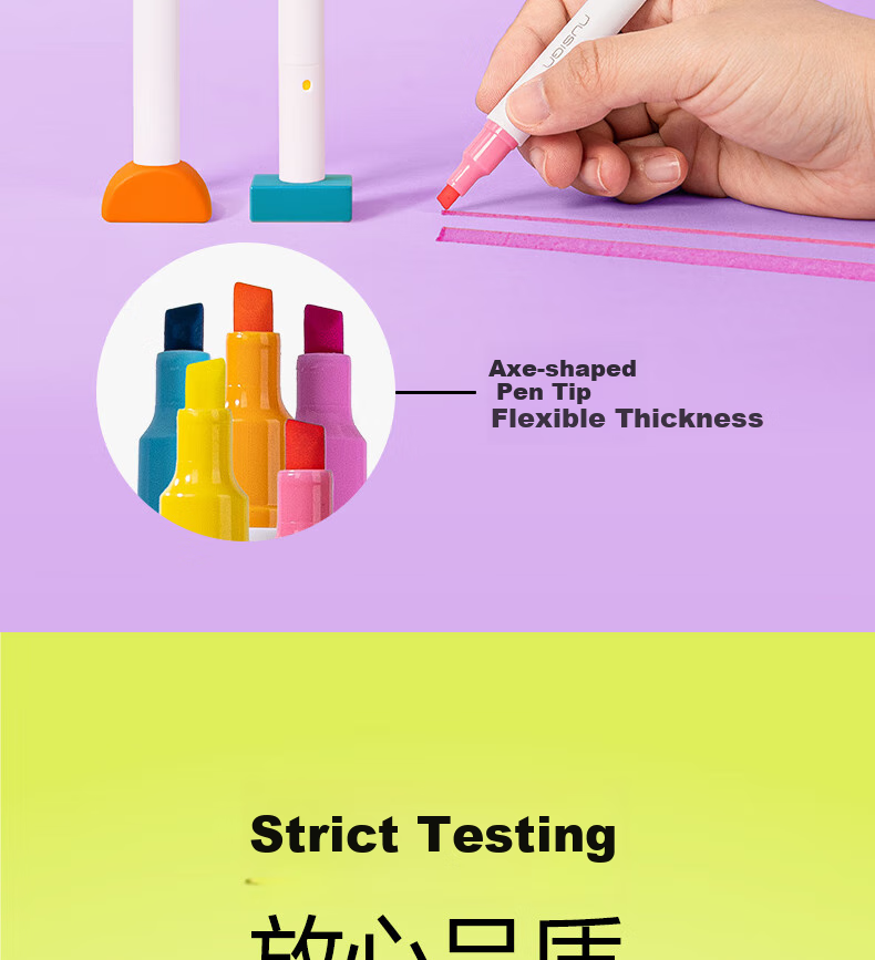 NUSIGN Dual-Tip Two-Color Bleed-Resistant Highlighters for Exam Review And Key Marking, 6 Colors, 3 Pens NS720-1 [Best-Selling Product], Deli's High-End Brand 10