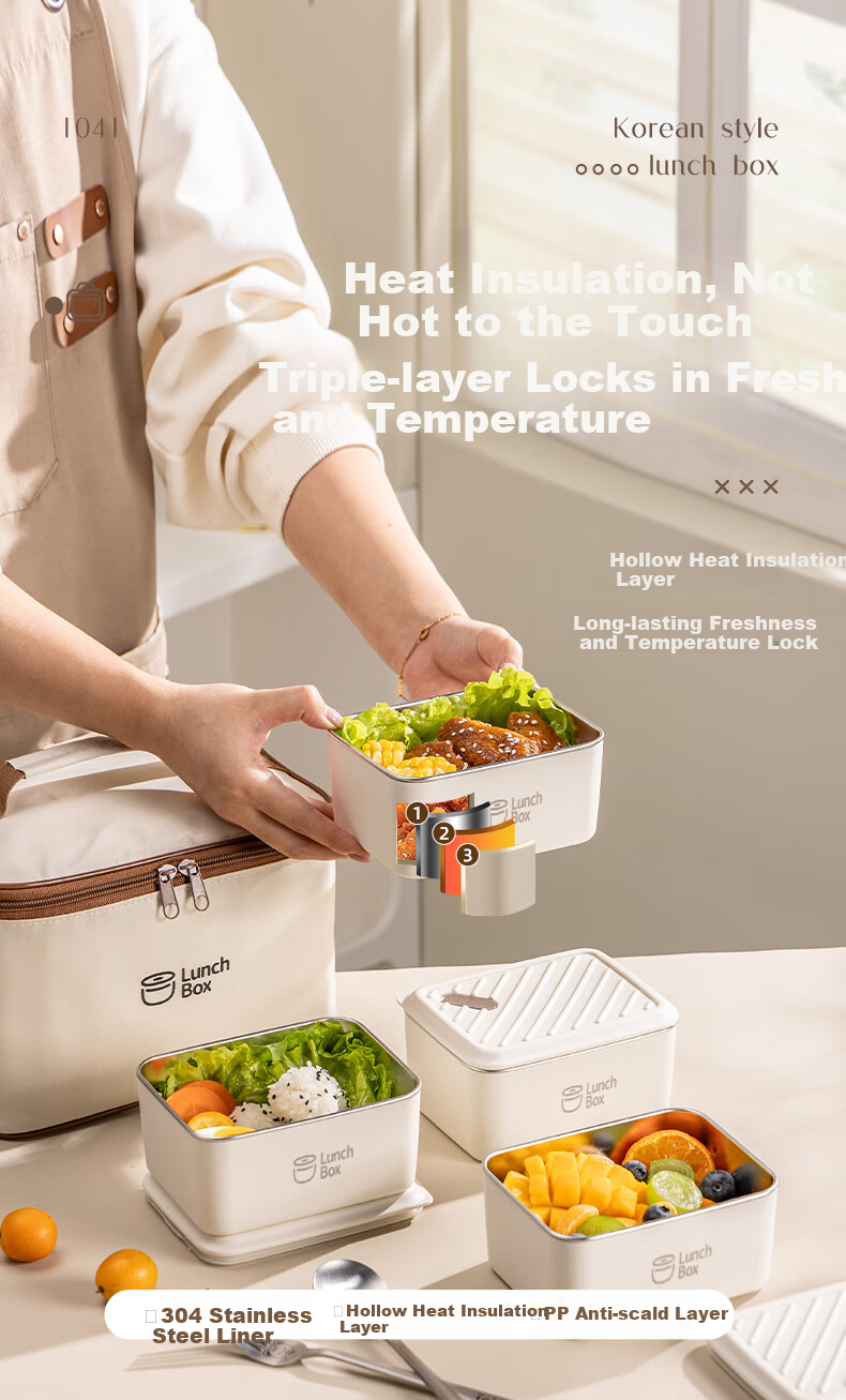 Guangyi 304 Stainless Steel Insulated Lunch Box for Office Workers And Students, Large Capacity Bento Box with 4 Compartments + Insulated Bag GY7289 5