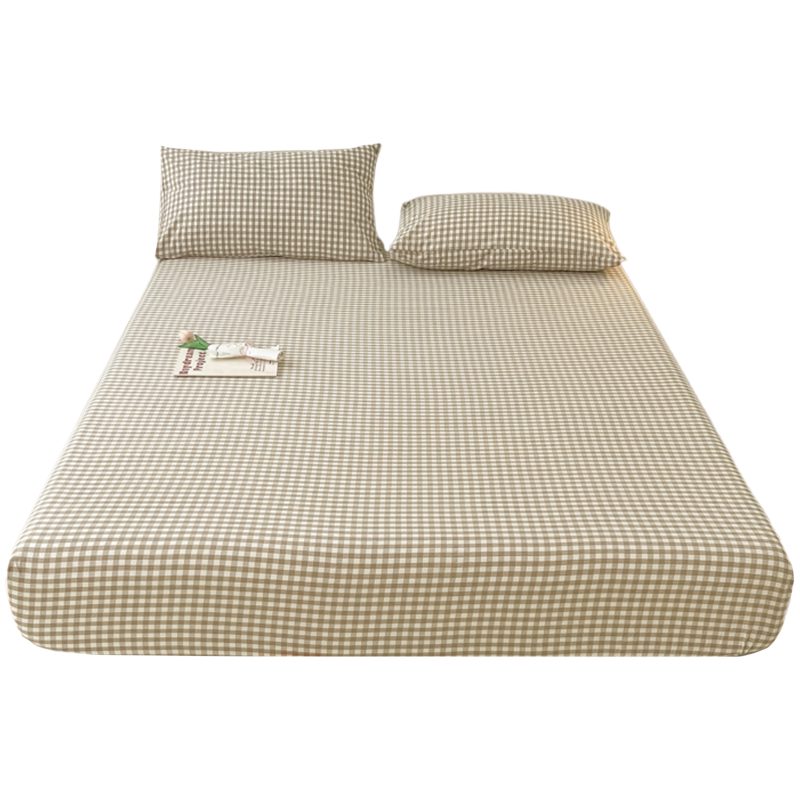 Grace A-Class 100% Cotton Washed 7A Antibacterial Breathable Fitted Sheet Dormitory Bed Cover 90x200cm Milk Tea Brown