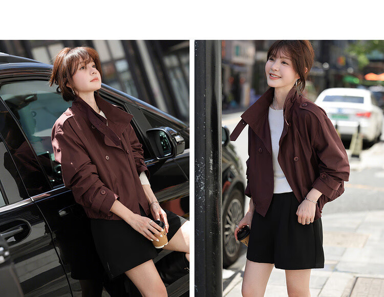 Demana Reversible Collar Autumn Casual Relaxed Cloud Cotton Double-Breasted Loose Short Women's Trench Coat 8