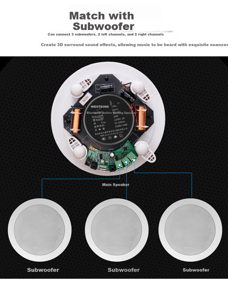 WESTDING Ceiling Speakers Home Theater Recessed Speakers, Wireless Bluetooth Fixed Impedance Speaker Set 201+708*1, Living Room Supermarket Shop Public Address Speakers 5