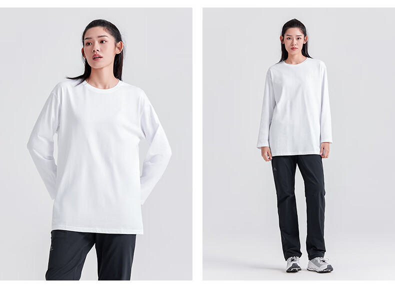 Pioneer Camp Women's Pure Cotton Long Sleeve T-Shirt Spring Autumn Solid Color Crew Neck Oversized Loose Casual Base Shirt 8