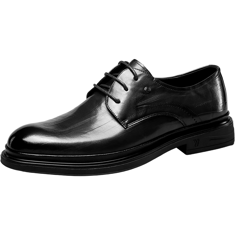 Yierkang Men's Shoes, Stylish Leather Shoes, British Style Business Formal Shoes, Derby Shoes, 59120W, Black, Size 39