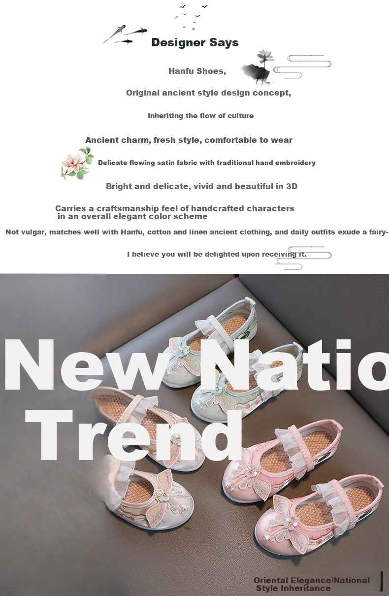Luomeng Girls' Hanfu Shoes, Chinese Style Student Costume Performance Dance Shoes, Old Beijing Cloth Shoes with Embroidery, Pink, Size 36 5