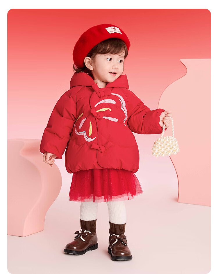 BALABALA Kids Down Jacket Girls 2025 New Red Lunar New Year Outfit Baby Warm Spring Traditional Style Coat 3