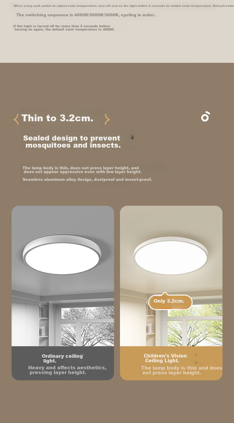 Haishibao Lightweight Full Spectrum Bedroom Smart Ceiling Light 2.7cm Ultra-thin Seamless Eye Protection Minimalist All-inclusive 26