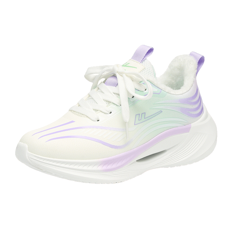 Warrior Official Women's Casual Sports Shoes Winter New Warm Comfortable Soft Sole White Purple Green 37